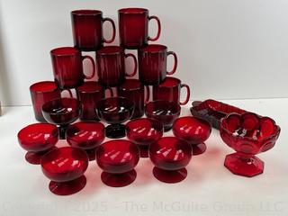 Set of Ruby Red Glassware. Made in France<br><br>Rick & Jane

<br><br>

Removal Options:<br><br> Sat (Nov 8) & Sun (Nov 9) 11-3pm, 56 Scotch Hill Rd., Cambridge NY 12816<br><br>

Sat (Nov 15) 12-2pm, TMG Warehouse, 2800 Juniper St., Fairfax, VA 22031<br><br>

Request Shipping (david@themcguiregroupllc.com)
