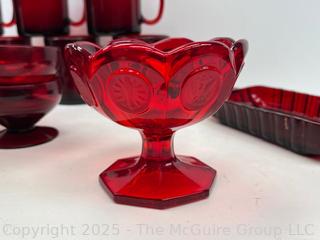 Set of Ruby Red Glassware. Made in France<br><br>Rick & Jane

<br><br>

Removal Options:<br><br> Sat (Nov 8) & Sun (Nov 9) 11-3pm, 56 Scotch Hill Rd., Cambridge NY 12816<br><br>

Sat (Nov 15) 12-2pm, TMG Warehouse, 2800 Juniper St., Fairfax, VA 22031<br><br>

Request Shipping (david@themcguiregroupllc.com)