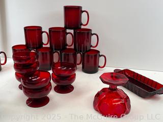 Set of Ruby Red Glassware. Made in France<br><br>Rick & Jane

<br><br>

Removal Options:<br><br> Sat (Nov 8) & Sun (Nov 9) 11-3pm, 56 Scotch Hill Rd., Cambridge NY 12816<br><br>

Sat (Nov 15) 12-2pm, TMG Warehouse, 2800 Juniper St., Fairfax, VA 22031<br><br>

Request Shipping (david@themcguiregroupllc.com)
