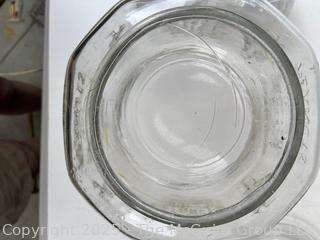 Planters Mr. Peanut Clear Glass Jar Pennant Salted Peanuts 5₵ w/ Top. 7"D x 12”Tall. Note Chip in Rim of Cover<br><br>House

<br><br>

Removal Options:<br><br> Sat (Nov 8) & Sun (Nov 9) 11-3pm, 56 Scotch Hill Rd., Cambridge NY 12816<br><br>

Sat (Nov 15) 12-2pm, TMG Warehouse, 2800 Juniper St., Fairfax, VA 22031<br><br>

Request Shipping (david@themcguiregroupllc.com) 