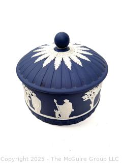 Wedgewood Blue Jasperware Round Box w Lid Trinket Powder Vanity Decor Dish Bowl<br><br>Wendy Dan Hermione

<br><br>

Removal Options:<br><br> Sat (Nov 8) & Sun (Nov 9) 11-3pm, 56 Scotch Hill Rd., Cambridge NY 12816<br><br>

Sat (Nov 15) 12-2pm, TMG Warehouse, 2800 Juniper St., Fairfax, VA 22031<br><br>

Request Shipping (david@themcguiregroupllc.com)