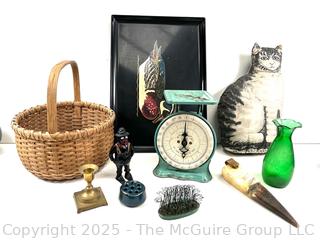 Gathering Basket, Serving Tray, Flower Frogs, Family Scale, Bone Awl Etc<br><br>Wendy Dan Hermione

<br><br>

Removal Options:<br><br> Sat (Nov 8) & Sun (Nov 9) 11-3pm, 56 Scotch Hill Rd., Cambridge NY 12816<br><br>

Sat (Nov 15) 12-2pm, TMG Warehouse, 2800 Juniper St., Fairfax, VA 22031<br><br>

Request Shipping (david@themcguiregroupllc.com)