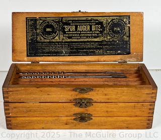 Wooden 3 Drawer Chest w/ Spur Augur Bits Measures 3 x 3 10" <br><br>Dylan & Erin

<br><br>

Removal Options:<br><br> Sat (Nov 8) & Sun (Nov 9) 11-3pm, 56 Scotch Hill Rd., Cambridge NY 12816<br><br>

Sat (Nov 15) 12-2pm, TMG Warehouse, 2800 Juniper St., Fairfax, VA 22031<br><br>

Request Shipping (david@themcguiregroupllc.com)