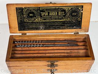 Wooden 3 Drawer Chest w/ Spur Augur Bits Measures 3 x 3 10" <br><br>Dylan & Erin

<br><br>

Removal Options:<br><br> Sat (Nov 8) & Sun (Nov 9) 11-3pm, 56 Scotch Hill Rd., Cambridge NY 12816<br><br>

Sat (Nov 15) 12-2pm, TMG Warehouse, 2800 Juniper St., Fairfax, VA 22031<br><br>

Request Shipping (david@themcguiregroupllc.com)