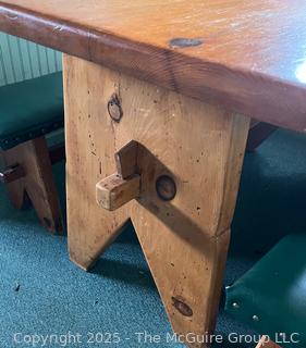Knotty Wood table w/ P Padded Bench Seats <br><br>House

<br><br>

Removal Options:<br><br> Sat (Nov 8) & Sun (Nov 9) 11-3pm, 56 Scotch Hill Rd., Cambridge NY 12816<br><br>

Sat (Nov 15) 12-2pm, TMG Warehouse, 2800 Juniper St., Fairfax, VA 22031<br><br>

Request Shipping (david@themcguiregroupllc.com)