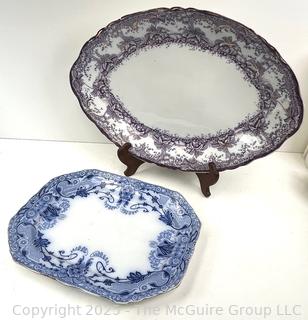 Two (2) Porcelain Flow Blue Transferware Platters, Including Wedgewood and Raleigh by Burgess & Leich.<br><br>House<br><br>

<br><br>

Removal Options:<br><br> Sat (Nov 8) & Sun (Nov 9) 11-3pm, 56 Scotch Hill Rd., Cambridge NY 12816<br><br>

Sat (Nov 15) 12-2pm, TMG Warehouse, 2800 Juniper St., Fairfax, VA 22031<br><br>

Request Shipping (david@themcguiregroupllc.com)