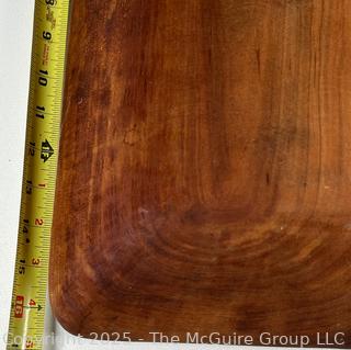 Hand Carved Cherrywood Trencher Fruit Bowl.  Measures 12 x 16.5 x 3.5" <br><br>Wendy Dan Hermione

<br><br>

Removal Options:<br><br> Sat (Nov 8) & Sun (Nov 9) 11-3pm, 56 Scotch Hill Rd., Cambridge NY 12816<br><br>

Sat (Nov 15) 12-2pm, TMG Warehouse, 2800 Juniper St., Fairfax, VA 22031<br><br>

Request Shipping (david@themcguiregroupllc.com) 