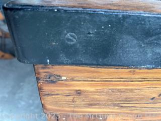 Late 19th C Large Chestnut Carpenters Footed Chest.  Metal Forged Banding at top and Bottom, Metal Handles on Sides.  Multiple Shelves and Cubbies Inside.  Measures 25 x 36 x 28" Tall <br><br>Dylan & Erin

<br><br>

Removal Options:<br><br> Sat (Nov 8) & Sun (Nov 9) 11-3pm, 56 Scotch Hill Rd., Cambridge NY 12816<br><br>

Sat (Nov 15) 12-2pm, TMG Warehouse, 2800 Juniper St., Fairfax, VA 22031<br><br>

Request Shipping (david@themcguiregroupllc.com) 