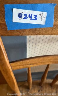 Four (4) Early American Plank Seat Half Back Spindle Side Chairs <br><br>House

<br><br>

Removal Options:<br><br> Sat (Nov 8) & Sun (Nov 9) 11-3pm, 56 Scotch Hill Rd., Cambridge NY 12816<br><br>

Sat (Nov 15) 12-2pm, TMG Warehouse, 2800 Juniper St., Fairfax, VA 22031<br><br>

Request Shipping (david@themcguiregroupllc.com) 