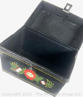 Toleware Stenciled Tin Keepsafe Box. Jane Hanks <br><br>Wendy Dan Hermione

<br><br>

Removal Options:<br><br> Sat (Nov 8) & Sun (Nov 9) 11-3pm, 56 Scotch Hill Rd., Cambridge NY 12816<br><br>

Sat (Nov 15) 12-2pm, TMG Warehouse, 2800 Juniper St., Fairfax, VA 22031<br><br>

Request Shipping (david@themcguiregroupllc.com) 