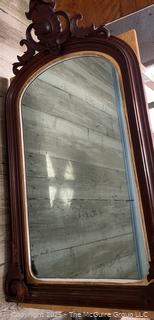 Mahogany Wall Mount Mirror with Pediment Top. Measures 27 x 48"<br><br>House

<br><br>

Removal Options:<br><br> Sat (Nov 8) & Sun (Nov 9) 11-3pm, 56 Scotch Hill Rd., Cambridge NY 12816<br><br>

