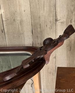 Mahogany Wall Mount Mirror with Pediment Top. Measures 27 x 48"<br><br>House

<br><br>

Removal Options:<br><br> Sat (Nov 8) & Sun (Nov 9) 11-3pm, 56 Scotch Hill Rd., Cambridge NY 12816<br><br>

