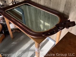 Mahogany Wall Mount Mirror with Pediment Top. Measures 27 x 48"<br><br>House

<br><br>

Removal Options:<br><br> Sat (Nov 8) & Sun (Nov 9) 11-3pm, 56 Scotch Hill Rd., Cambridge NY 12816<br><br>

