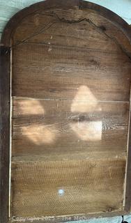 Mahogany Wall Mount Mirror with Pediment Top. Measures 27 x 48"<br><br>House

<br><br>

Removal Options:<br><br> Sat (Nov 8) & Sun (Nov 9) 11-3pm, 56 Scotch Hill Rd., Cambridge NY 12816<br><br>

