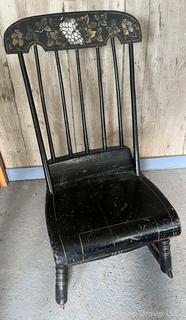 Stencil Back Ebonized Rocking Chair<br><br>House

<br><br>

Removal Options:<br><br> Sat (Nov 8) & Sun (Nov 9) 11-3pm, 56 Scotch Hill Rd., Cambridge NY 12816<br><br>

