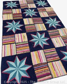 Hand Hooked Rug in Star and Block Pattern on Black Ground. Measures 24 x 38"<br><br>David & Katherine

<br><br>

Removal Options:<br><br> Sat (Nov 8) & Sun (Nov 9) 11-3pm, 56 Scotch Hill Rd., Cambridge NY 12816<br><br>

Sat (Nov 15) 12-2pm, TMG Warehouse, 2800 Juniper St., Fairfax, VA 22031<br><br>

Request Shipping (david@themcguiregroupllc.com)