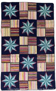 Hand Hooked Rug in Star and Block Pattern on Black Ground. Measures 24 x 38"<br><br>David & Katherine

<br><br>

Removal Options:<br><br> Sat (Nov 8) & Sun (Nov 9) 11-3pm, 56 Scotch Hill Rd., Cambridge NY 12816<br><br>

Sat (Nov 15) 12-2pm, TMG Warehouse, 2800 Juniper St., Fairfax, VA 22031<br><br>

Request Shipping (david@themcguiregroupllc.com)