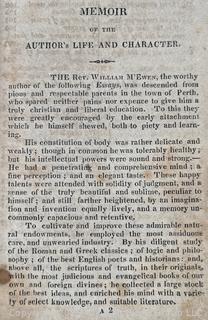 1814 Leather Bound Book Titled M'Ewens Essays. Published by J. Stevenson Jr at the Salem Bookstore. J. P. Reynolds, Printer. 