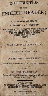 Introduction to the English Reader by Lindley Murray. Printed and Published by Luther Pratt. Leather Spine 