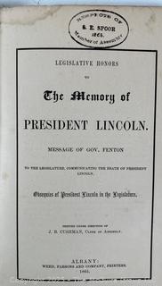 Legislature of the State of New York Honors the Memory of President Lincoln. Obsequies of President Lincoln 1865