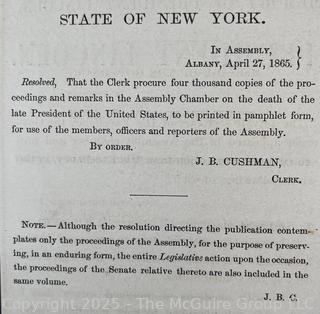 Legislature of the State of New York Honors the Memory of President Lincoln. Obsequies of President Lincoln 1865