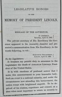Legislature of the State of New York Honors the Memory of President Lincoln. Obsequies of President Lincoln 1865