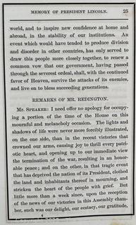 Legislature of the State of New York Honors the Memory of President Lincoln. Obsequies of President Lincoln 1865