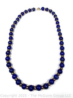 Lapis Bead Necklace with Gold Clasp and Spacers