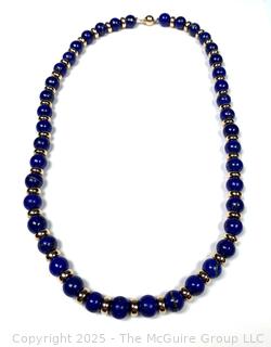Lapis Bead Necklace with Gold Clasp and Spacers