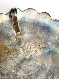 Sterling Silver with Stone Round Brooch Made in Guajajara, Mexico, Signed by Artist