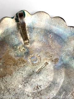 Sterling Silver with Stone Round Brooch Made in Guajajara, Mexico, Signed by Artist