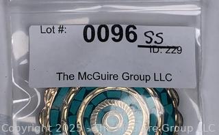 Sterling Silver with Stone Round Brooch Made in Guajajara, Mexico, Signed by Artist