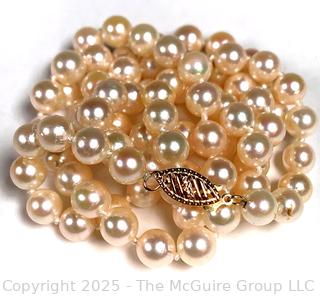 Knotted Pearl Necklace with 14kt Yellow Gold Clasp.  24"