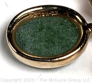 Van Dell 12K G.F. Jade Cabochon Floral Brooch Pin