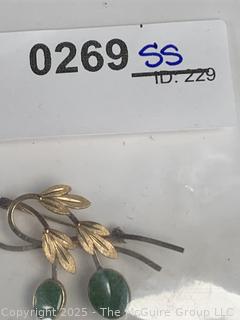 Van Dell 12K G.F. Jade Cabochon Floral Brooch Pin