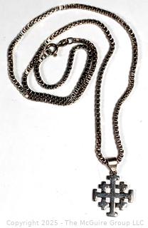 Sterling Silver Jerusalem Crusaders Cross Pendant Necklace on Chain