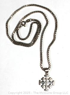 Sterling Silver Jerusalem Crusaders Cross Pendant Necklace on Chain
