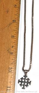 Sterling Silver Jerusalem Crusaders Cross Pendant Necklace on Chain