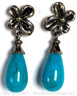 Ann King Sterling Silver & 18kt Gold Flower Posts with Turquoise Teardrop Bead Earrings