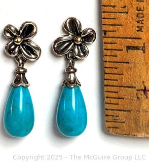 Ann King Sterling Silver & 18kt Gold Flower Posts with Turquoise Teardrop Bead Earrings
