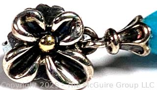 Ann King Sterling Silver & 18kt Gold Flower Posts with Turquoise Teardrop Bead Earrings