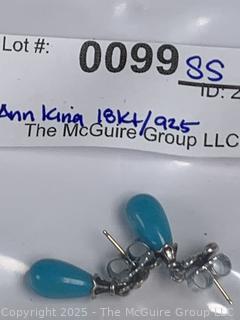 Ann King Sterling Silver & 18kt Gold Flower Posts with Turquoise Teardrop Bead Earrings