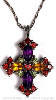Nichole Miller Sterling Silver with Gemstones Cross Pendant Necklace