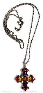 Nichole Miller Sterling Silver with Gemstones Cross Pendant Necklace