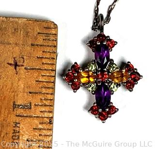 Nichole Miller Sterling Silver with Gemstones Cross Pendant Necklace