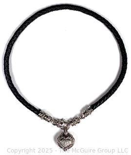 Judith Ripka Sterling Silver with Black Leather Cord Necklace