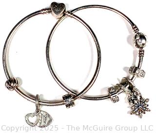 Two (2) Sterling Silver Bangle Bracelets with Charms