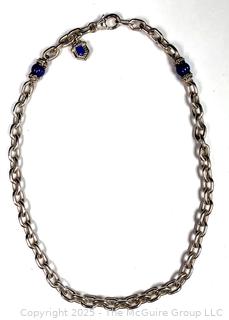 Sterling Silver Judith Ripka Chain Necklace with Lapis Charm and Beads