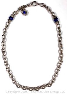 Sterling Silver Judith Ripka Chain Necklace with Lapis Charm and Beads
