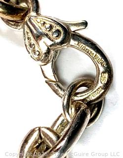 Sterling Silver Judith Ripka Link Chain Bracelet with Green Stone Bead